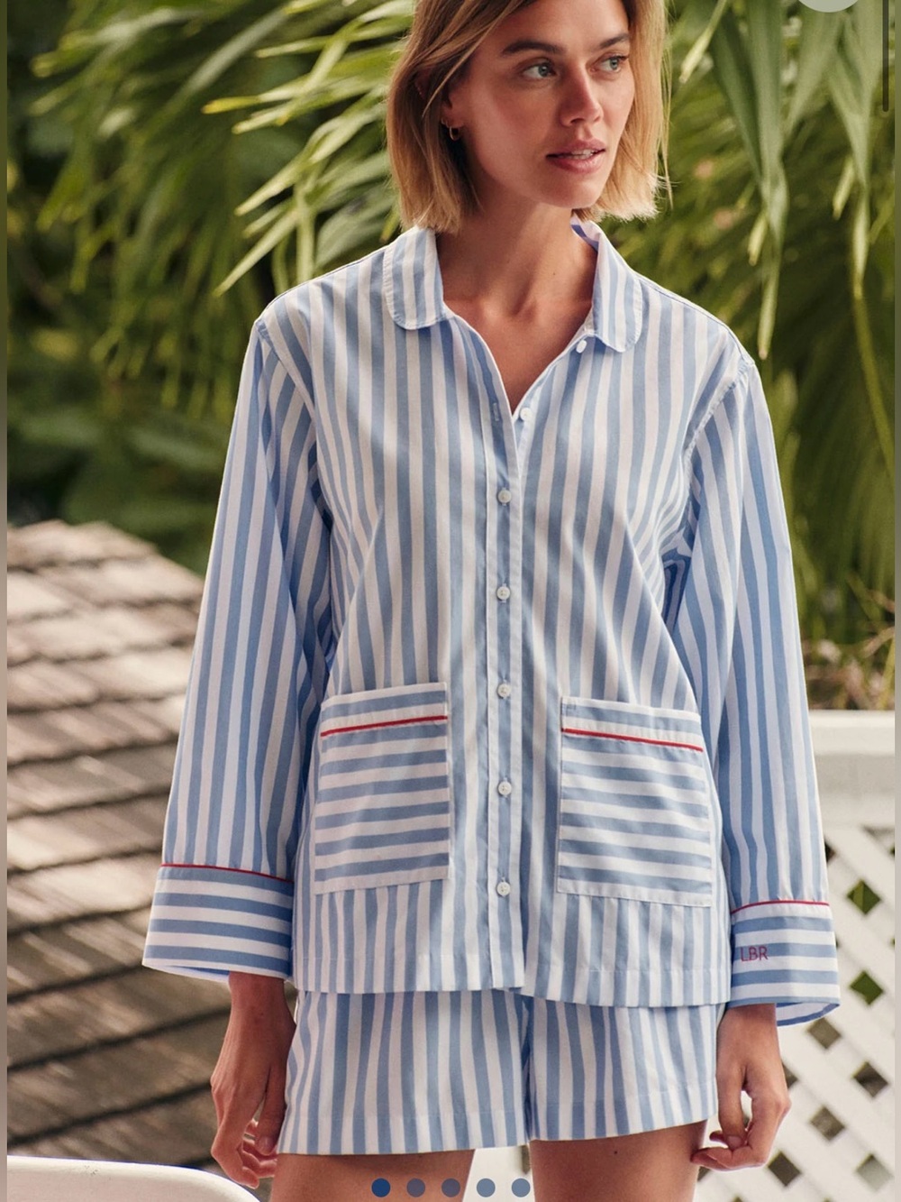 LAKE Blue Striped Women's Pajama Set - Relaxed Button-Up Top & Shorts SIZE XS
